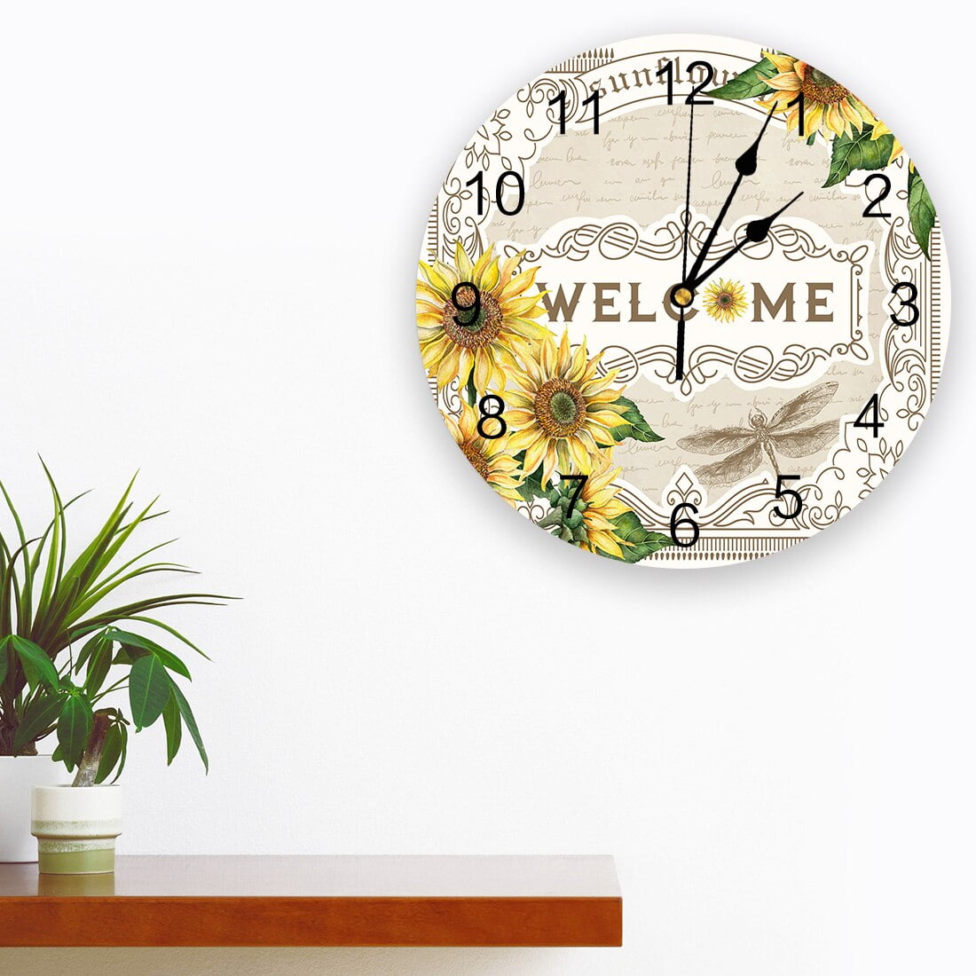 Sunflower Bee Flower Wall Clock Decorative for Living Room Kitchen