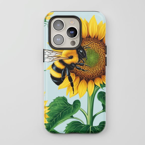 Sunflower Bee For All iPhone Series Protective Phone Case Nature Floral Yellow Blue