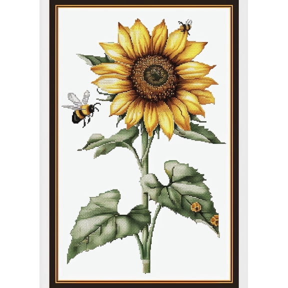 Sunflower and Bee Honeycomb DIY 11CT Stamped Cross Stitch Kits for Beginners Easy Needlepoint Embroidery Counted Cross Stitch Art Craft for Wall Decoration 12x16inch(4)