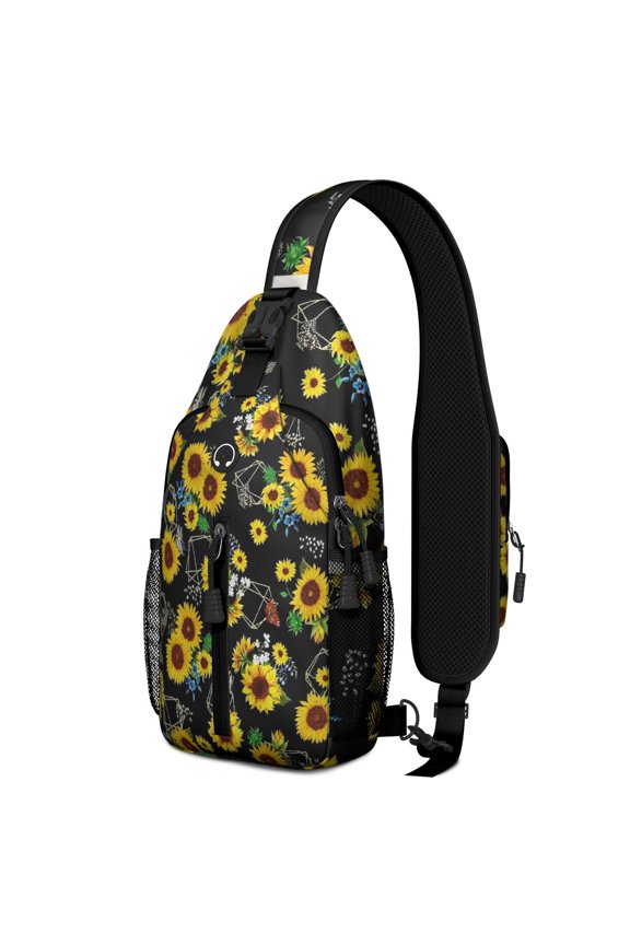 Sunflower and Bee Illustration Sling Bag with Rustic Farmhouse Style, Lightweight Durable Crossbody Backpack, Adjustable Strap, Multiple Compartments for Daily Use and Outdoor Activities