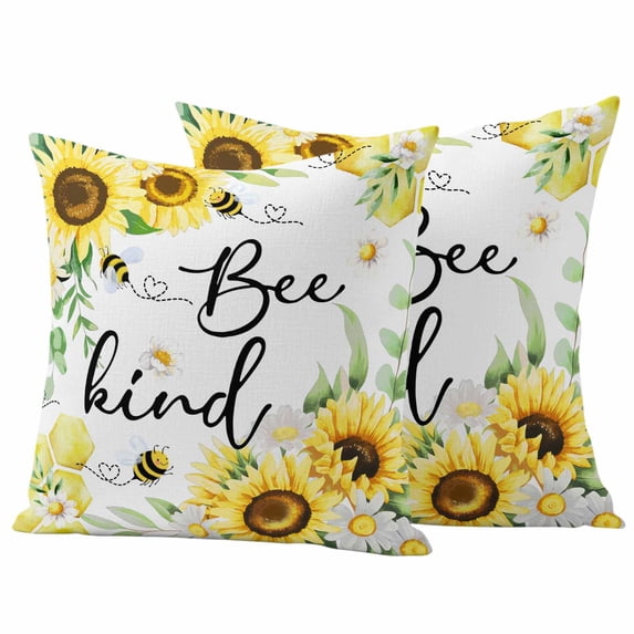 Sunflower Bee Kind Outdoor Pillow Covers Pack of 2 Vintage Yellow Floral Bees White Daisy Green Plant Waterproof Throw Pillow Covers Decorative Cushion Cases for Patio Garden Tent Balcony 24x24 inch