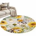 thumbnail image 1 of Sunflower Bee Large Area Rugs for Bedroom Living Room, Soft Non Slip Carpet Bedside Rug, Vintage Summer Botanical Farmhouse Round Floor Cover Kitchen Accent Rug 3' for Dining Room/Office, 1 of 9