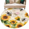 thumbnail image 1 of Sunflower Bee Large Area Rugs for Bedroom Living Room, Soft Non Slip Carpet Bedside Rug, Yellow Botanical Vintage Rose Floral Spring Round Floor Cover Kitchen Accent Rug 6' for Dining Room/Office, 1 of 9