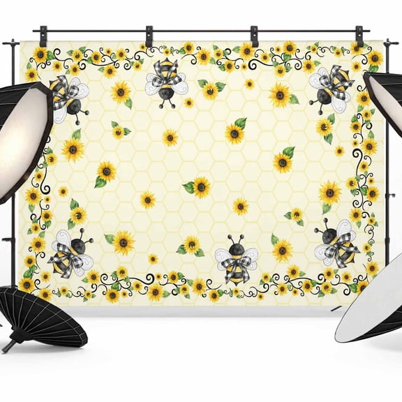 Sunflower Bee Photography Backdrop 10x8FT, Country Summer Floral Bee Nest Yellow Photo Backdrops, Background for Photography Studio Photo Studio Background, Back Drop for Photoshoot