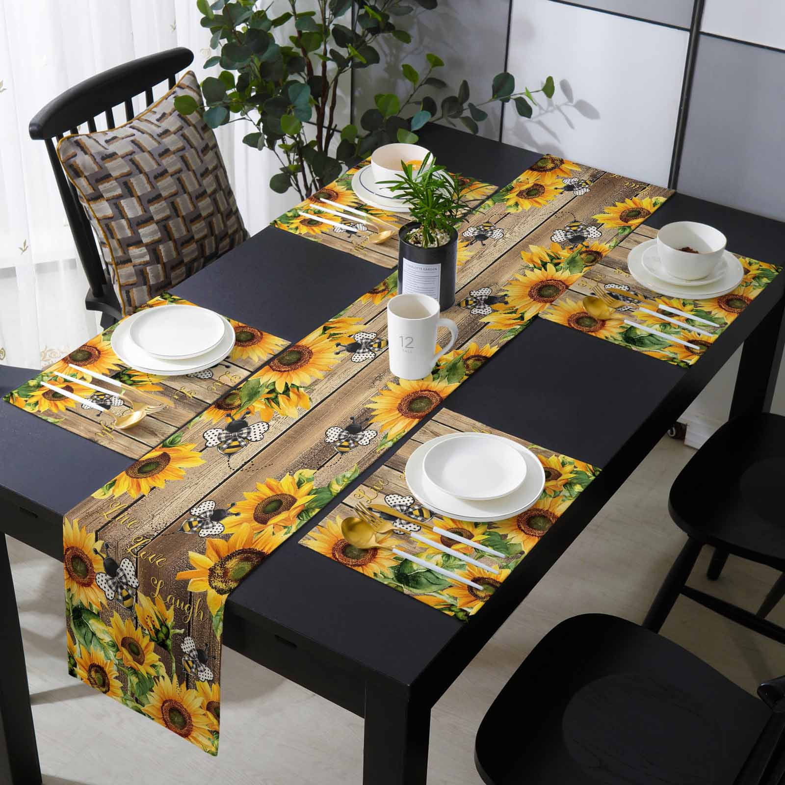 Sunflower Bee Placemats Set of 4 with 70 Inches Long Table Runners ...