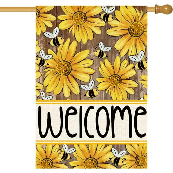 Sunflower Bee Spring Summer Garden Flag 12x18 Inch Double Sided Outside, Welcome Seasonal Yard Outdoor Flag