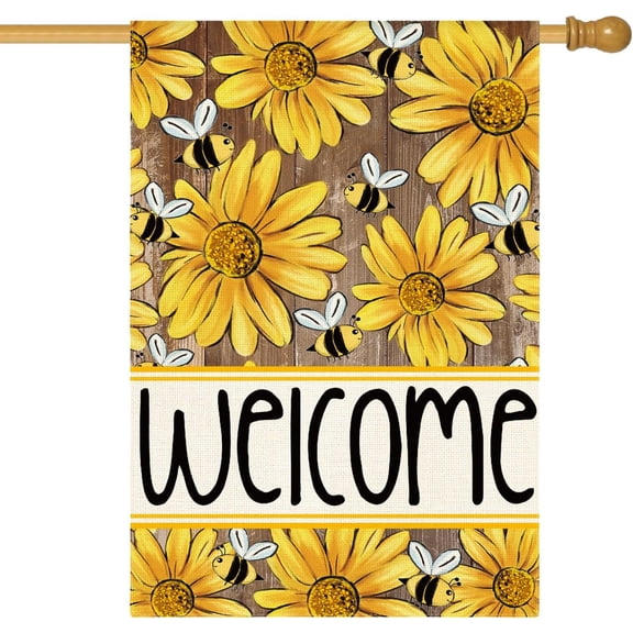 Sunflower Bee Spring Summer Garden Flag 12x18 Inch Double Sided Outside, Welcome Seasonal Yard Outdoor Flag