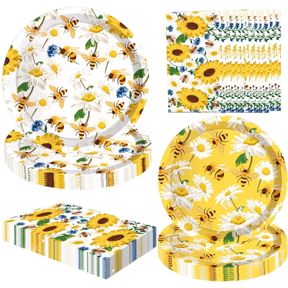 Sunflower Bee Theme Party Tableware Set - Vibrant Summer Garden Party Decorations