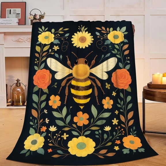 Sunflower Bee Throw Blanket for Couch Bed