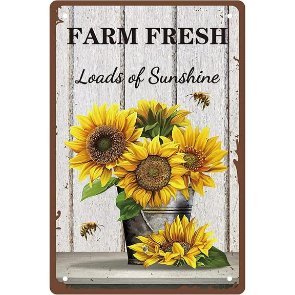 Sunflower Bee Tin Sign Vintage Metal Signs Iron Painting Retro Metal Tin Sign Plaque Poster Wall Art Garden House Plaque for Bathroom Kitchen Farm Cafe Wall Christmas Decor 8 x 12 Inch DIY
