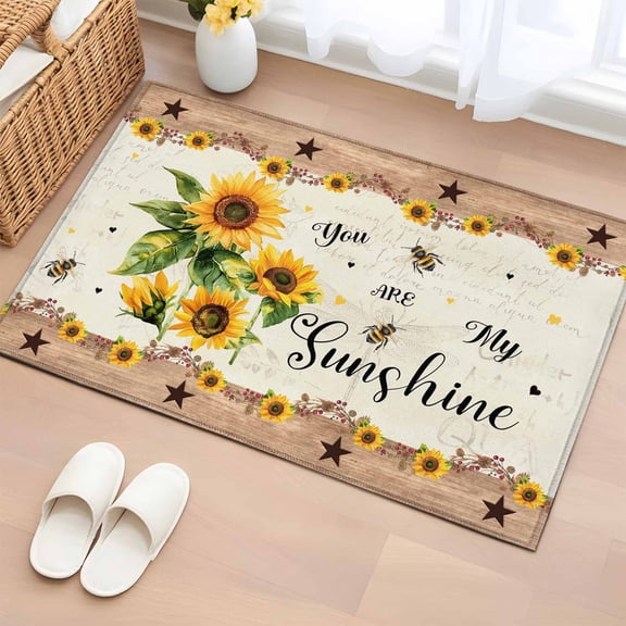 Sunflower Bee Washable Area Rug 2 x 3 ft You Are My Sunshine, Soft Non Slip Rugs Stain Repellent Indoor Felt Carpet for Living Dining Room Bedroom Home Office