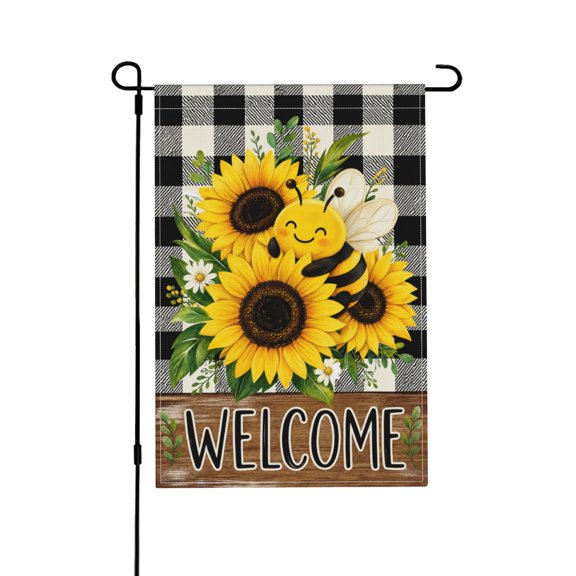 Sunflower Bee Welcome Garden Flag For Summer Yard Outdoor Decor 12x18 in