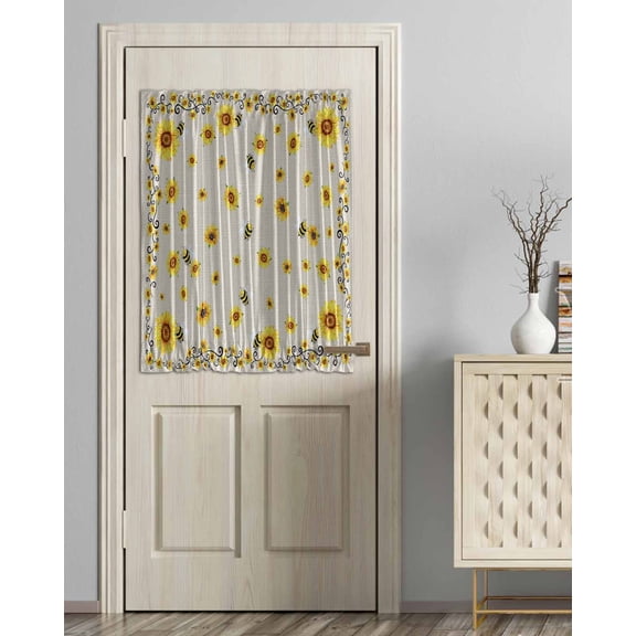 Sunflower Bees Blackout Door Curtains for French, Glass,Front, Back, Patio Door, Spring Summer Farmhouse Floral Beige Burlap Thermal Insulated Rod Pocket Window Curtain Drapes With Tiebacks 54"x40"
