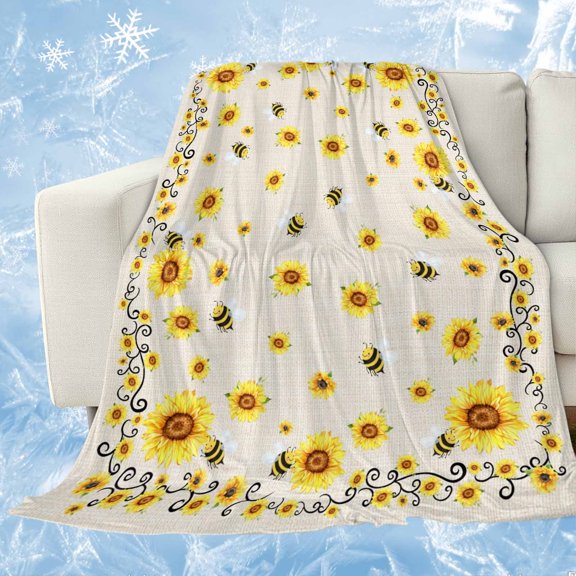 Sunflower Bees Cooling Blanket,Lightweight Breathable Summer Throw Blanket with Double Sided Cold Effect,Spring Summer Farmhouse Floral Beige Burlap Picnic Blankets Bed Sheet for Hot Sleepers 30"x40"