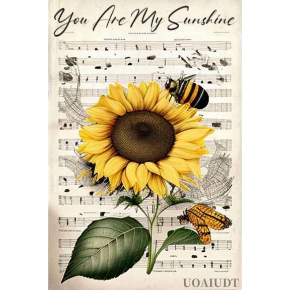 Sunflower Bees Diamond Painting Kits for Adults,You Are My Sunshine Full Drill Diamond Art Kits for Beginners,Sheet Music Round 5D DIY Diamond Dots Paintings Home Decor 8x12 Inch
