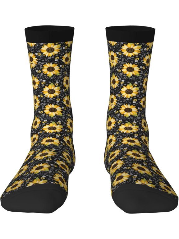 Sunflower Bees Print Socks Tall,Thick Long Socks Everyday Contrasting Colored Socks