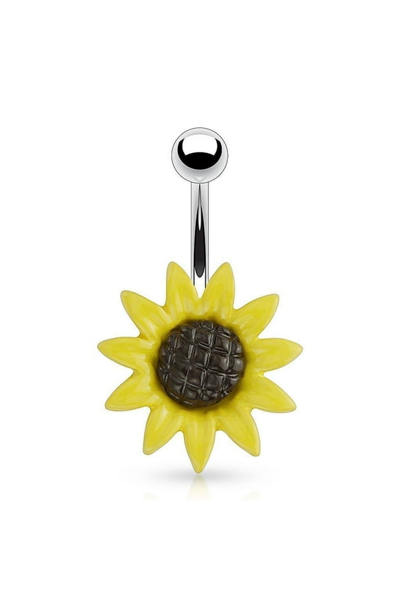 Sunflower Belly Navel Ring Acrylic 14g 3/8"(10mm) Surgical Steel
