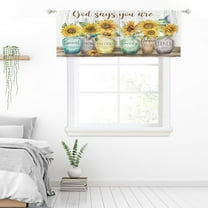 Sunflower Bible Verse Valance Kitchen Curtains Christian Quotes Farmhouse Rustic Floral Scripture Rod Pocket Retro Hummingbird Wood Bedroom Living Room Treatment Fabric 1 Panel 54Wx18H Inch