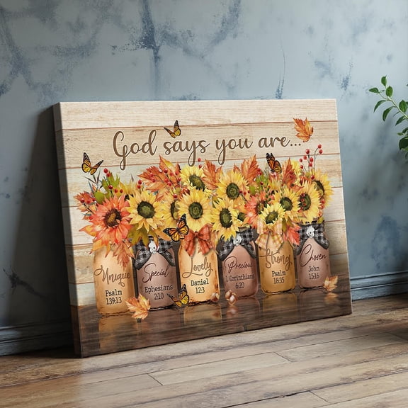 Sunflower Bible Verse Wall Decor, Scripture Fall Floral Canvas Art, God Says You Are Quote, Jesus Landscape Canvas Prints, Farmhouse Style