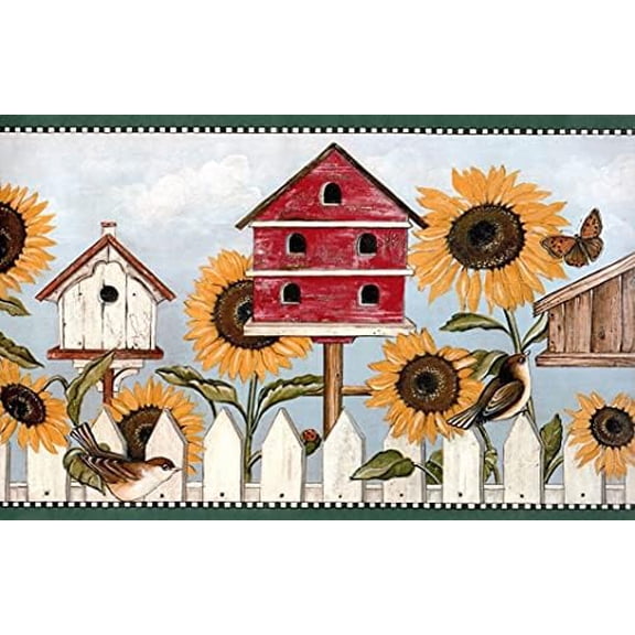 Sunflower Birdhouse Butterfly Bird Rustic Wallpaper Border Retro Design, Roll 15' x 10.25''$$Tools & Hardware Other