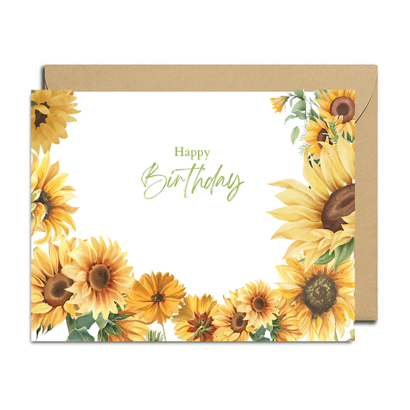 Sunflower Birthday Card  "Happy Birthday" Design with Beautiful Floral Illustration  Blank Inside, Envelope Included  Perfect for Celebrations and Gift Giving