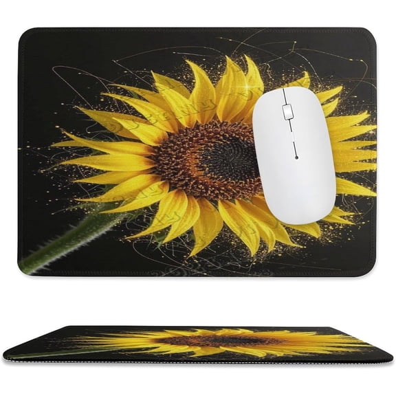 Sunflower with Black Background Mouse Pad 8x10 in Size, Stitched Edges Computer Mouse Pad with Smooth Cloth Surface, Stunning Sunflower Artwork on Dark Background for Home or Office Desk Decor