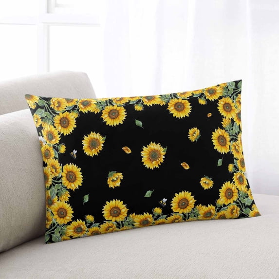 Sunflower Black Body Pillow Cover, Pillowcase Protectors with Zipper, Breathable Decorative Throw Pillow Case Cover, Watercolor Floral Vintage Farmhouse Pillow Shams for Couch Sofa 24x36Inch