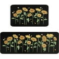 thumbnail image 1 of Sunflower Black Kitchen Mat Set - Spring Summer Non-Slip Absorbent Sink Mat, Waterproof Runner Rug for Laundry Room, Set of 2 (17x30+17x48), Perfect for Brightening Up Your Kitchen, 1 of 6