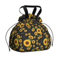 thumbnail image 1 of Sunflower Black Pattern Drawstring Insulated Lunch Bag for Women, Stain-Resistant Large Lunch Tote with Multi-Pockets for Work Office, 1 of 6