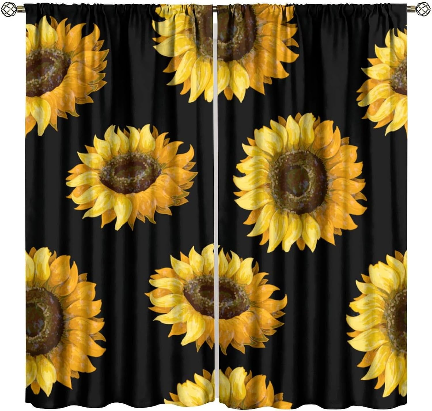 Sunflower Blackout Curtains Beautiful Flowers Yellow Black Rustic Nature Bedroom Living Room Kitchen Rod Pocket Decoration Window Drapes 2 Panels W42xL63in