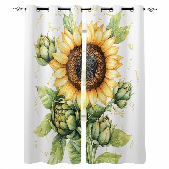 Sunflower Blackout Curtains for Bedroom Living Room Darkening Curtains 54 Inch Long Vintage Summer Plant Flower Vintage Style Short Curtain for Small Window Treatment Grommet Drapes 42"x54"x2