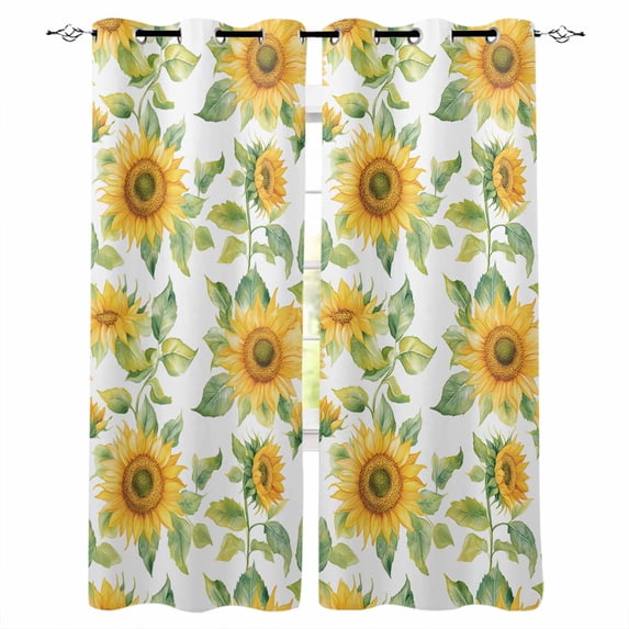 Sunflower Blackout Curtains for Bedroom Living Room Darkening Curtains 84 Inch Length 2 Panels Set Watercolor Summer Botanical Pastoral Window Curtain Window Treatment Grommet Drapes 42"x84"