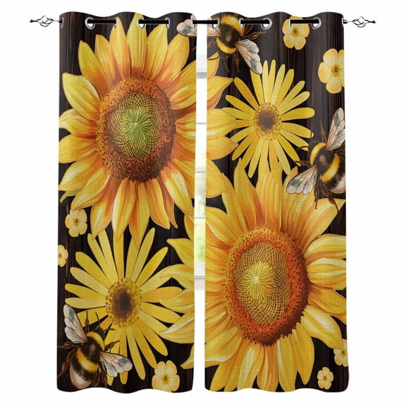 Sunflower Blackout Curtains for Bedroom Living Room Darkening Curtains 84 Inch Length 2 Panels Set Yellow Floral Elegant Pastoral Flowers Watercolor Window Curtain Window Treatment Drapes 42"x84"