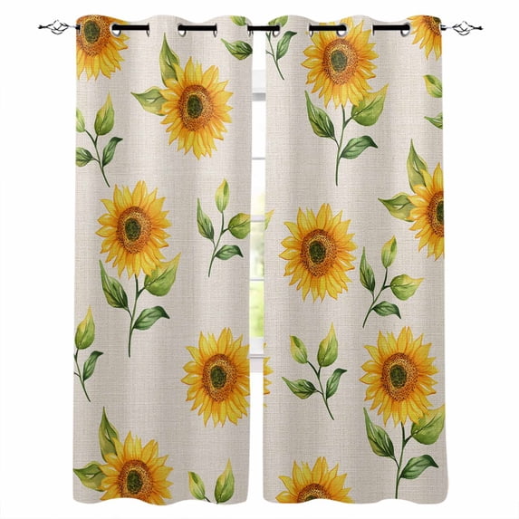 Sunflower Blackout Curtains Light Blocking Print Window Curtains, Country Pastoral Spring Watercolor Garden Motifs Thermal Insulated Window Drapes for Living Room Kitchen (2 Panels, 84"W x 63"L)