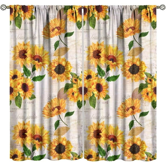 Sunflower Blackout Curtains Spring Flower Vintage Rustic Farmhouse Bedroom Living Room Kitchen Rod Pocket Decoration Window Drapes 2 Panels W21xL54in
