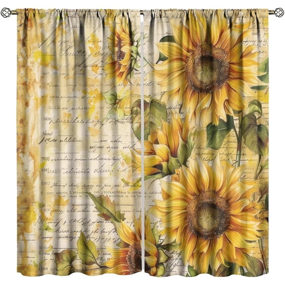 Sunflower Blackout Curtains Vintage Rustic Farmhouse Yellow Floral Sunflower Botanical Bedroom Living Room Bathroom Rod Pocket Decoration Window Drapes 2 Panels W21xL63in