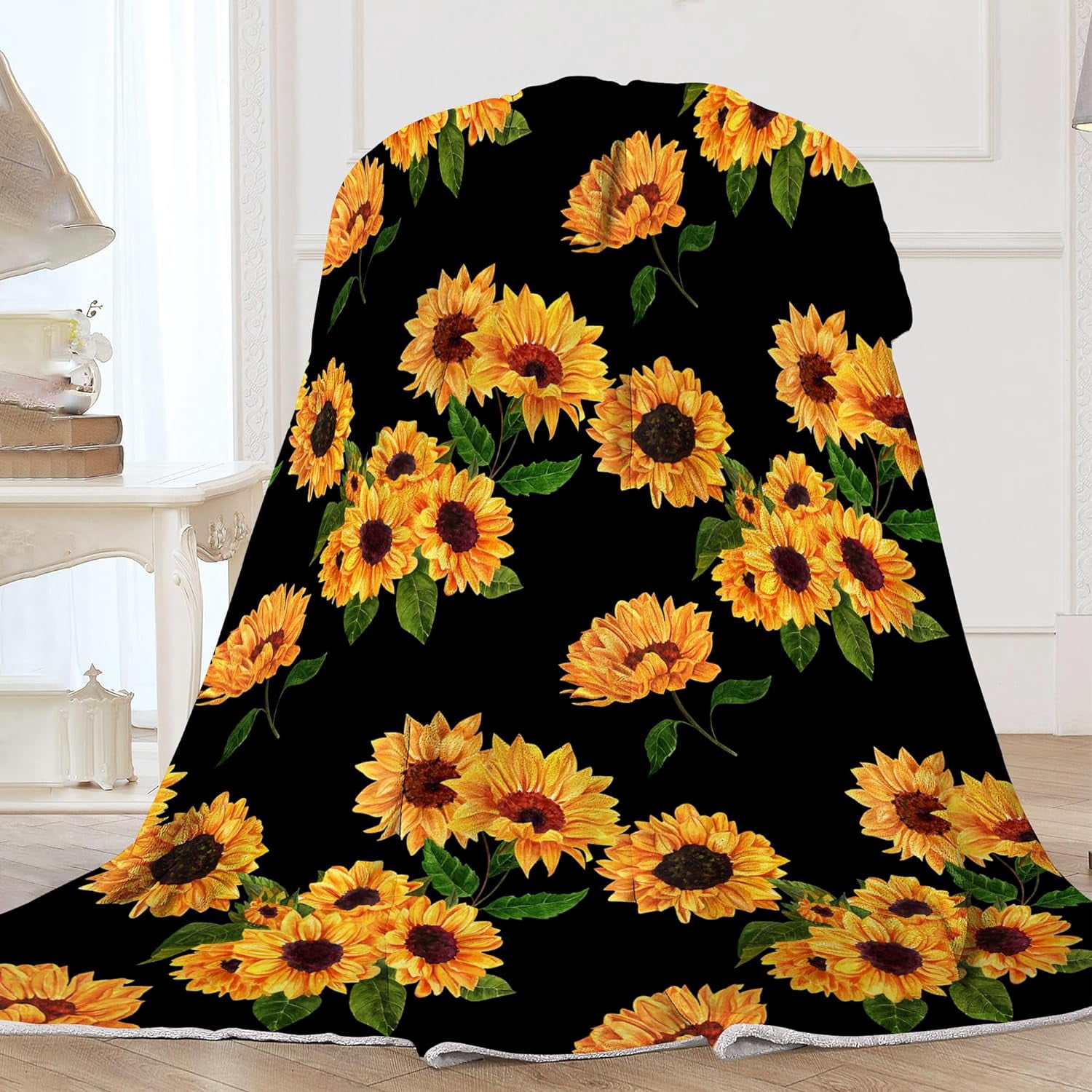 Sunflower Butterfly Throw Blanket Super Soft Flannel Throw Blanket Lightweight, 50