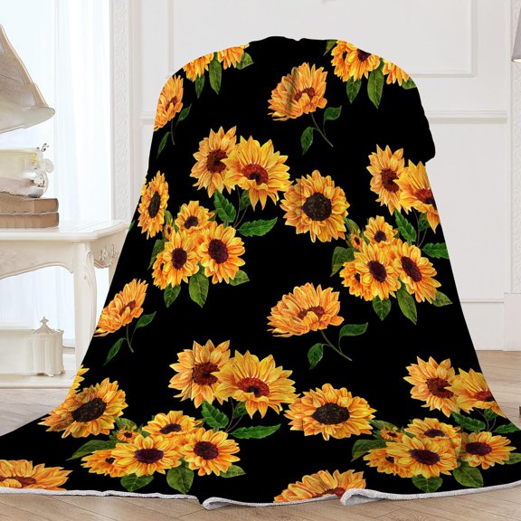 Sunflower Blanket 50" X 60", Black Sunflower Decor Throw Blankets, Sunflower Gifts for Women Decor Fuzzy Soft Blanket for Couch Bed Living Room