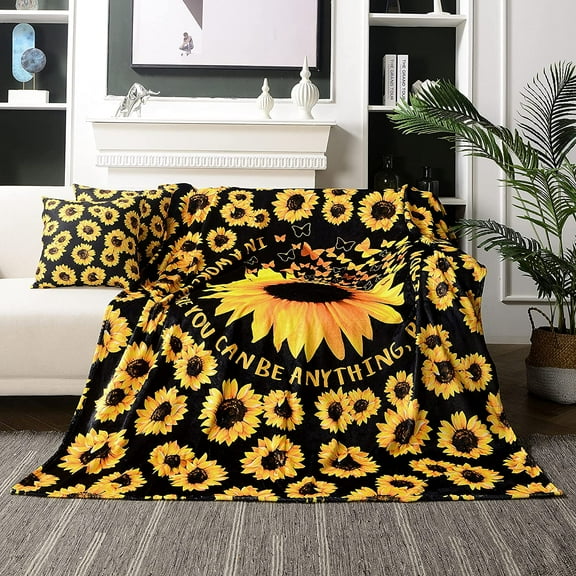 Sunflower Blanket 50"x40" Decorative Fleece Throw Blanket(Pillow Cover not Included),Fuzzy Soft Cozy Warm Lightweight Blanket for Sofa,Couch,Bed,Travel,Camping