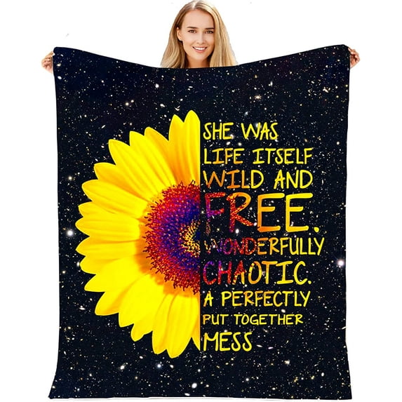 Sunflower Blanket Black Galaxy Flannel Throw Blanket,Ultra Soft Plush Bed Blanket Lightweight Warm Sunflower Gifts for Girls,All Season Microfiber Fleece Throw for Bed Chair Sofa Couch Bedroom 50"X40"