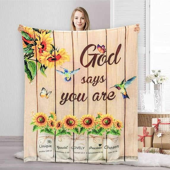 Sunflower Blanket, Christian Gifts for Women Healing 50" ×40", God Says You are Sunflower Gifts for Mom Sister Wife Girlfriend Christmas Inspirational Soft Religious Throw Blankets for Couch Bed