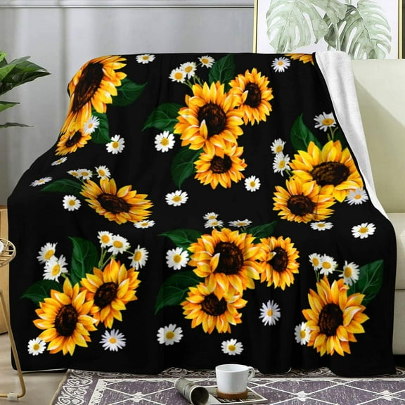 Sunflower Blanket Daisy Flower Fuzzy Flannel Throw Blankets Plush Decor Cozy Bedding for Bed Couch Living Room Kids Women Adults Gifts 50"X40"