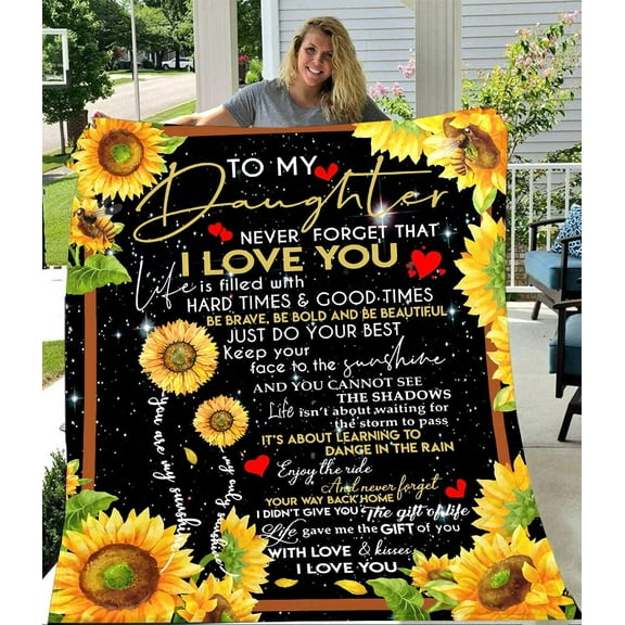 Sunflower Blanket To My Daughter Never Forget That I Love You from Mom Dad Fleece Blanket Ultra-Soft Micro Light Weight Warm Bed Blanket, 60x80in Fleece Blanket