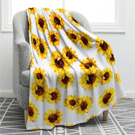 Sunflower Blanket Double Sided Print Throw Blanket Soft Warm Lightweight for Adults Women Gift White 60"x80"