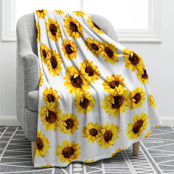 Sunflower Blanket Double Sided Print Throw Blanket Soft Warm Lightweight for Adults Women Gift White 60"x80"