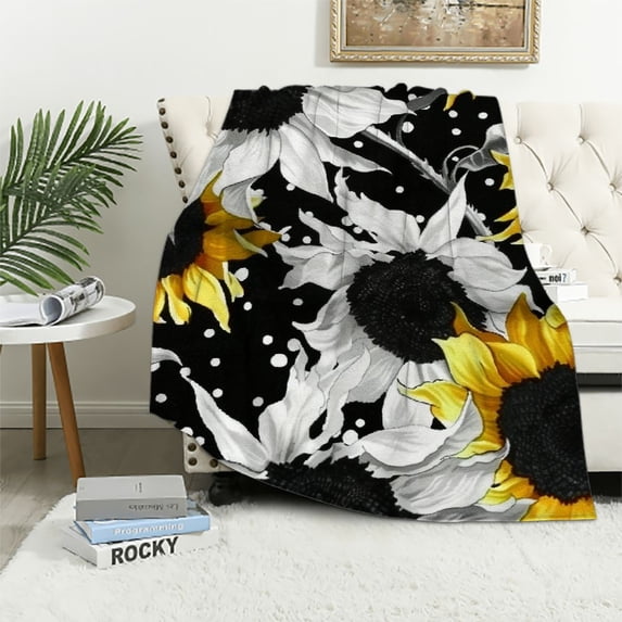 Sunflower Blanket, Plant Flower Plush Blanket, and Yellow Sunflower Cow Printed Blanket with Soft and Lightweight Cover in Various Sizes