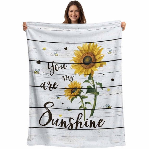 Sunflower Blanket Soft Cozy Warm Throw Blanket for Couch, Plush Fuzzy Flannel Fleece Blankets for Sofa, Pastoral Farmhouse Botanical Floral Wooden Bed Blankets Lightweight Gifts for Women, 30"x40"
