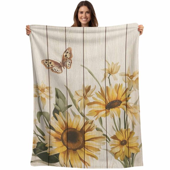 Sunflower Blanket Soft Cozy Warm Throw Blanket for Couch, Plush Fuzzy Flannel Fleece Blankets for Sofa, Summer Botanical Vintage Spring Floral Bed Blankets Lightweight Gifts for Women, 50"x60"