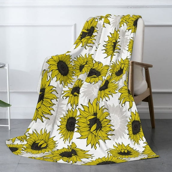 Sunflower Blanket Sunflower Throw Blankets for Women Gifts Soft Flannel Throw Blanket for Sofa Bed Couch Bedroom Decor White
