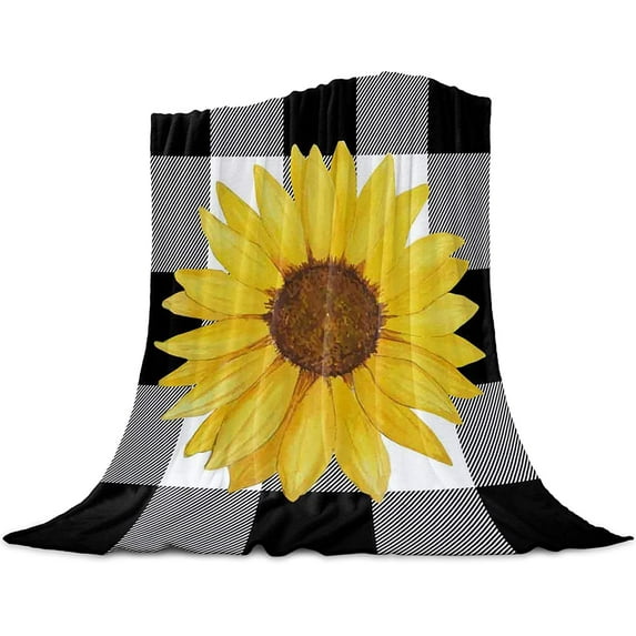 Sunflower Blanket Super Soft Flannel Fleece Throw Blankets Fall Farm Flower Black White Buffalo Plaid Blanket Lightweight Cozy Warm Fuzzy Plush Microfiber Blankets for Couch Bed Sofa 40x50inch